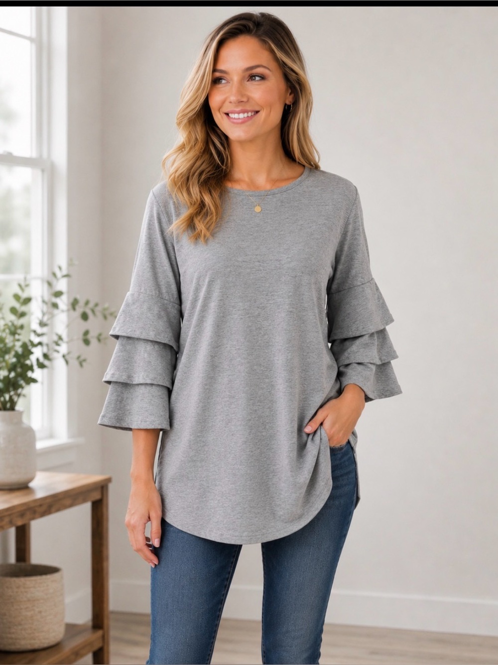 Simply Southern Heather Gray Casual Top Size Large